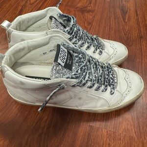 Golden Goose Midstar Leather Glitter Wing Tip Sneakers
